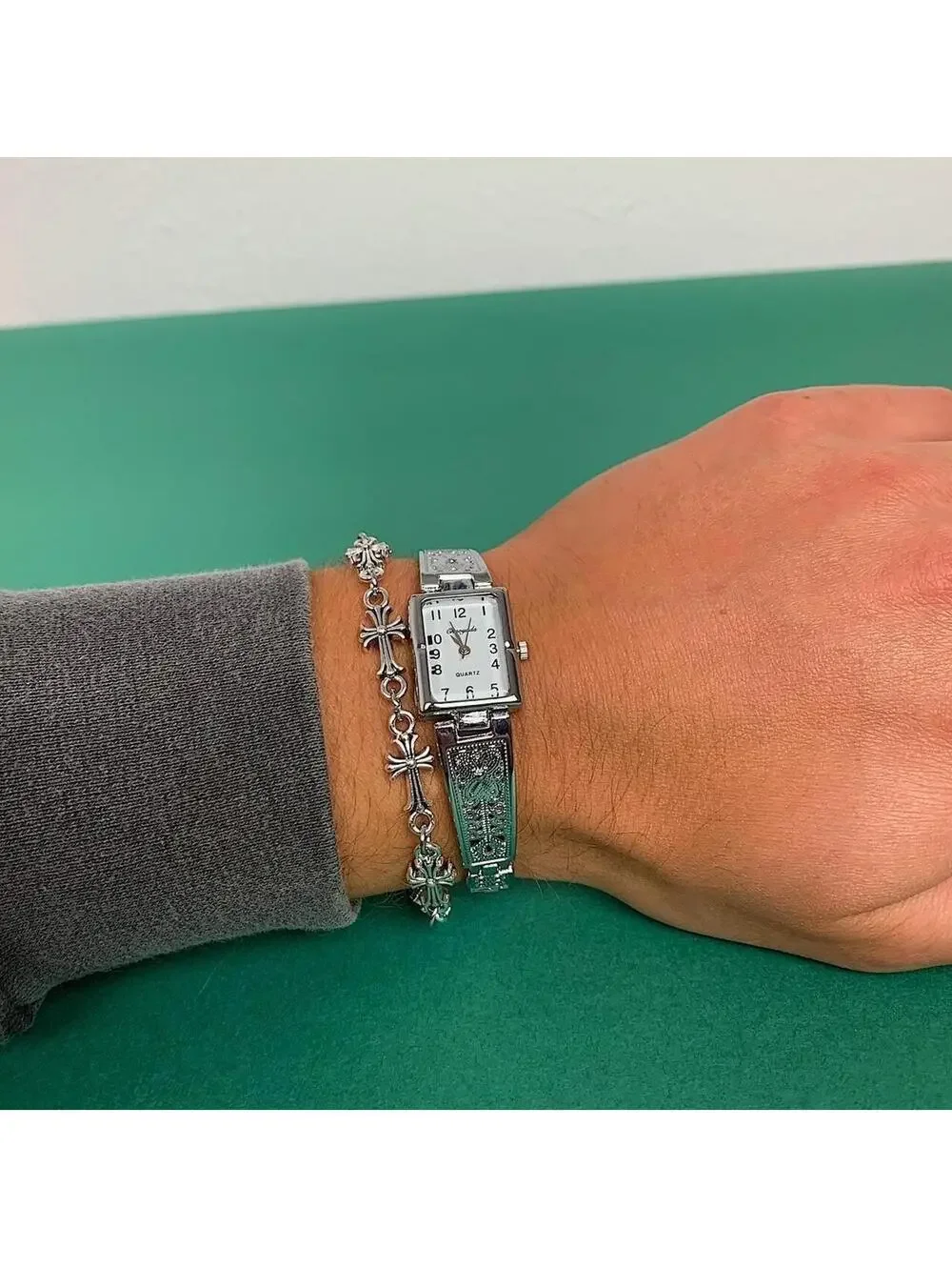Y2K 2000s Vintage Style Cute Rectangular Butterfly Silver Classy Quartz Watch